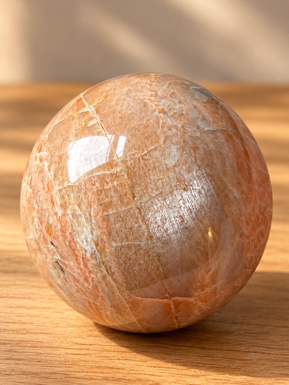 Natural Peach Moonstone Crystal Sphere Sheen Flash 2.5”